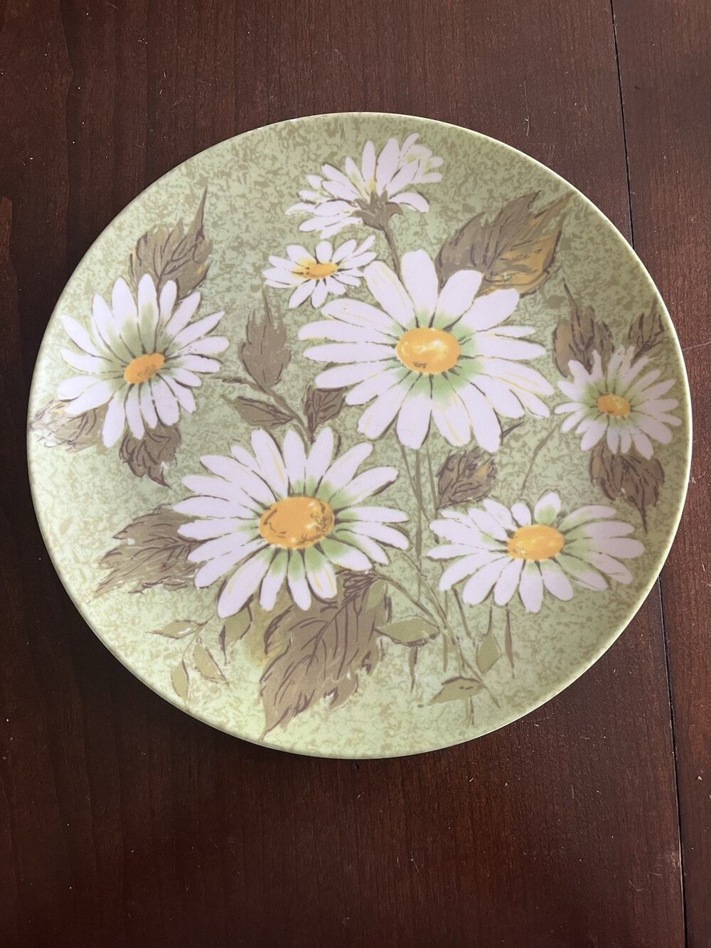 Vintage Oneida Deluxe Daisy Melamine Dinner Plate Avocado Green MCM USA